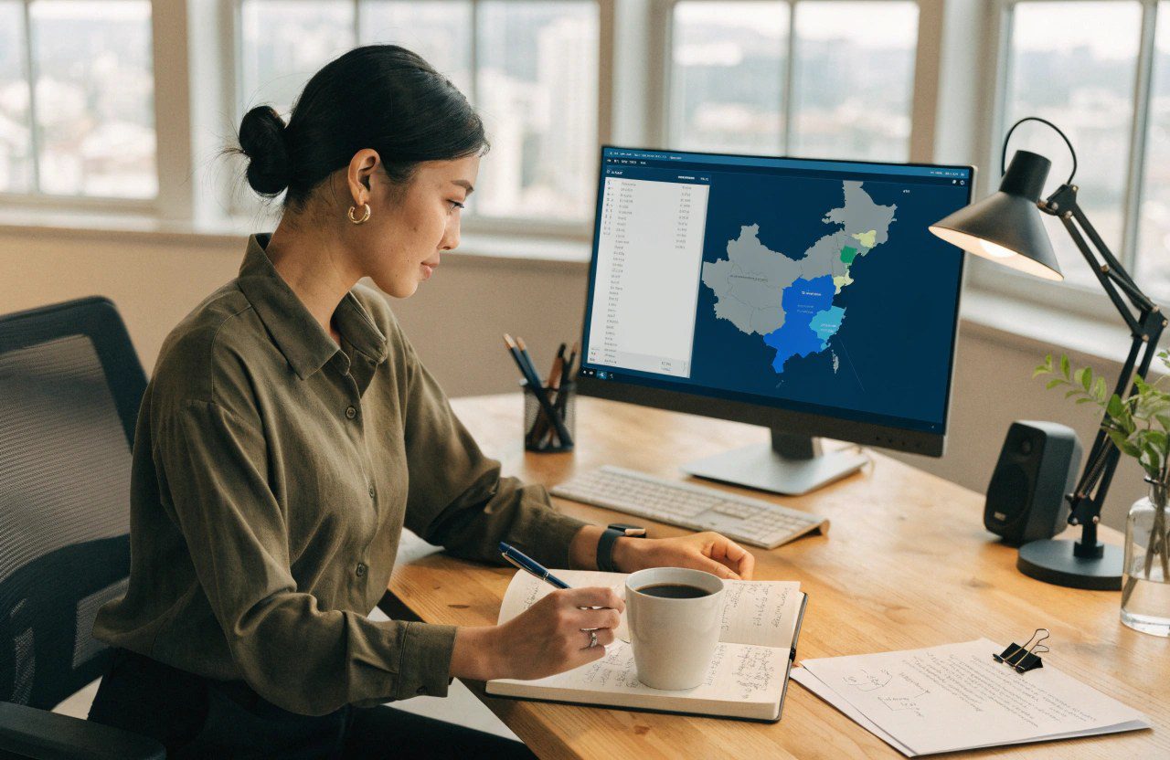 A buyer looking at a map to choose a supplier region